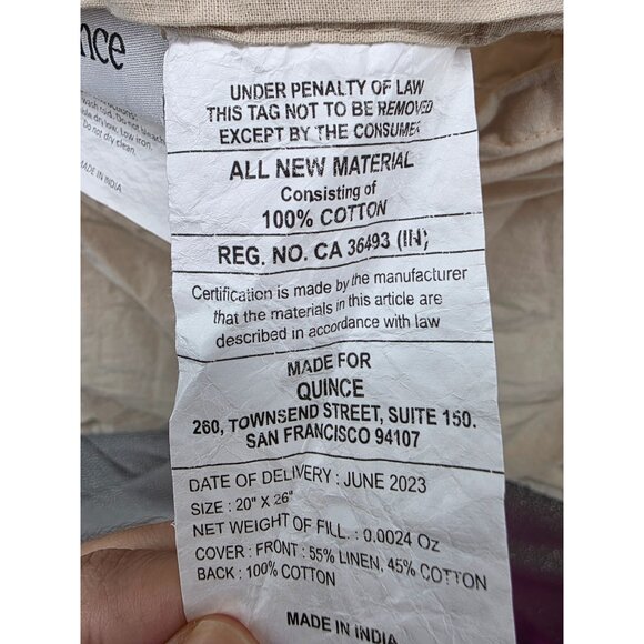 Quince Quilted Stitch Sham Set 20" x 26" 55% Linen 45% Cotton - Picture 10 of 10